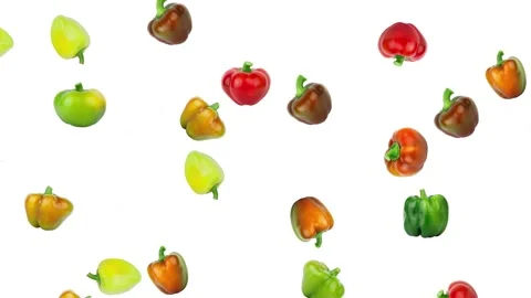 Background from colored raw bell peppers on the white background Stock Footage 143584219