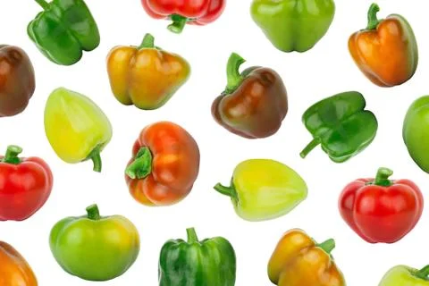 Background from colored raw bell peppers, isolated 库存照片