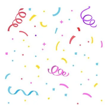 Background with colored ribbons and confetti. Fun colorful doodle pattern Illustrazione stock