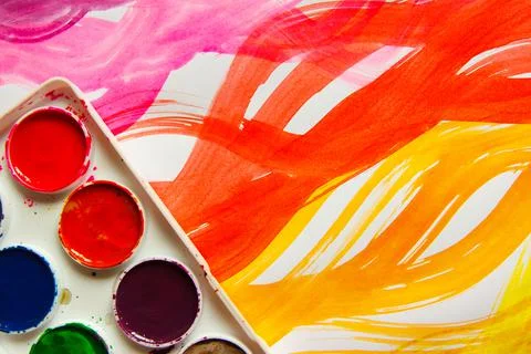 Background from colored undulated lines, pattern made from watercolor paints Stock Photos