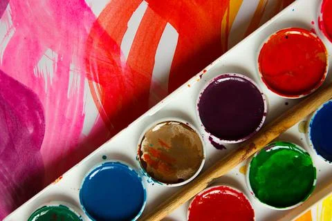 Background from colored undulated lines, pattern made from watercolor paints Stock Photos