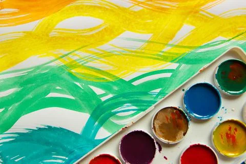 Background from colored undulated lines, pattern made from watercolor paints 写真素材