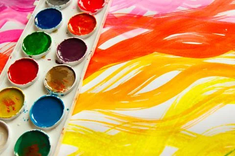 Background from colored undulated lines, pattern made from watercolor paints Stock Photos