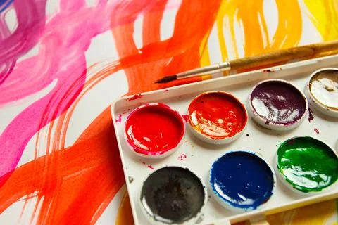 Background from colored undulated lines, pattern made from watercolor paints Stock Photos