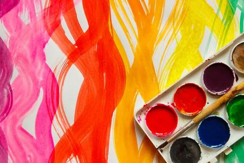 Background from colored undulated lines, pattern made from watercolor paints Stock Photos