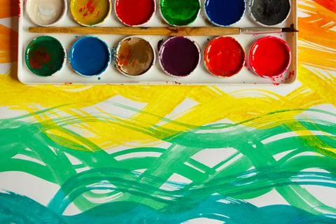 Background from colored undulated lines, pattern made from watercolor paints 写真素材