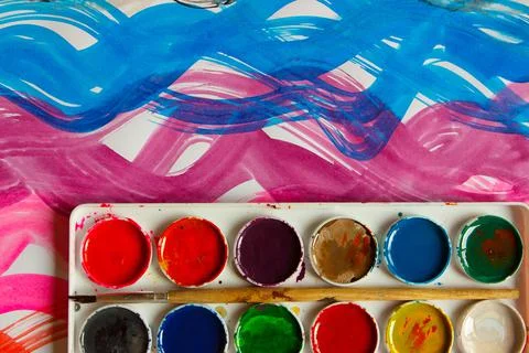 Background from colored undulated lines, pattern made from watercolor paints Fotos Stock