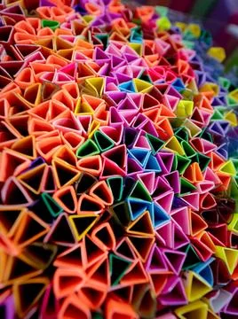 Background of colorful abstract texture with plastic triangles 스톡 사진