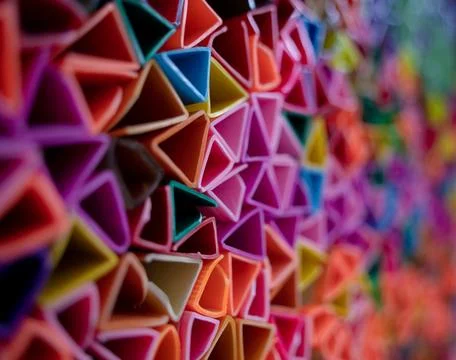 Background of colorful abstract texture with plastic triangles 스톡 사진