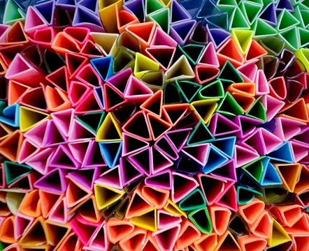 Background of colorful abstract texture with plastic triangles 스톡 사진