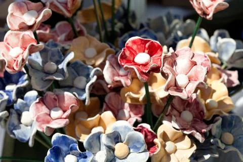 Background of colorful ceramic flowers Stock Photos