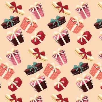 Background with colorful gift boxes with bows and ribbons in different shapes Stock Illustration