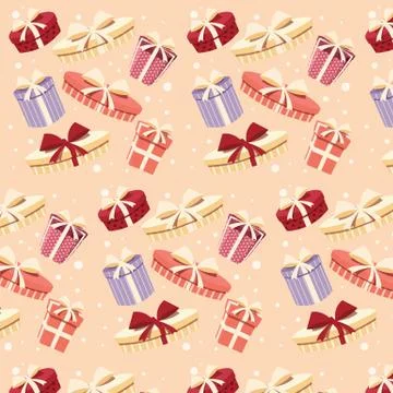 Background with colorful gift boxes with bows and ribbons in different shapes Stock Illustration