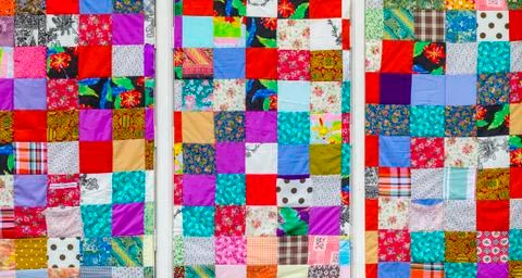 Background of colorful patchwork fabrics Stock Photos