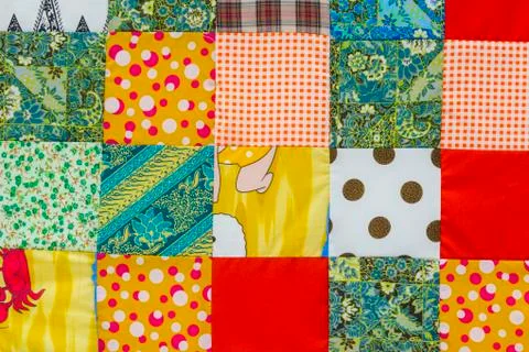 Background of colorful patchwork fabrics Stock Photos
