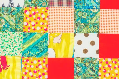 Background of colorful patchwork fabrics Stock Photos