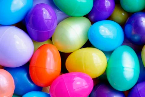 Background of colorful plastic easter eggs Stock Photos