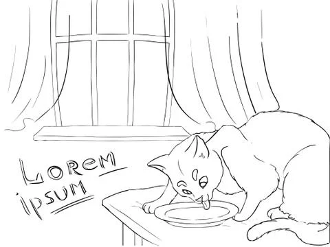 Background coloring line - window and cat with place for text Stock Illustration