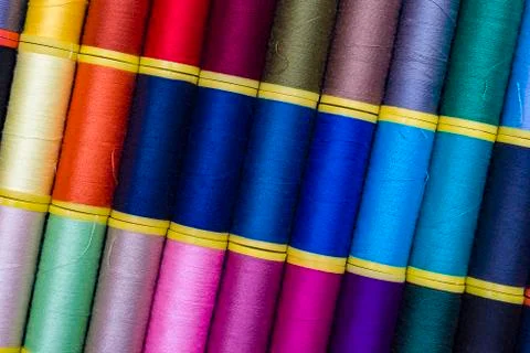 Background of colourful thread spools Stock Photos