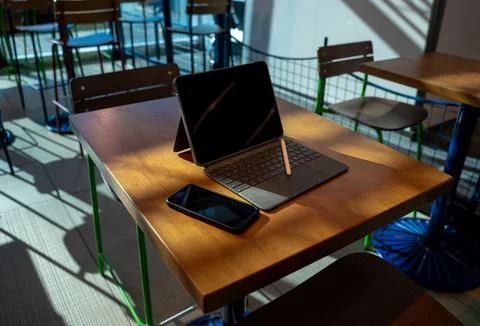 Background of a comfortable and friendly remote working environment. Stock Photos