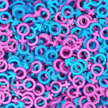 Background composed of many male and female gender symbols Stock Illustration