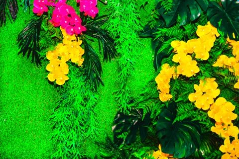 Background composition with flowers made of artificial materials Stock Photos