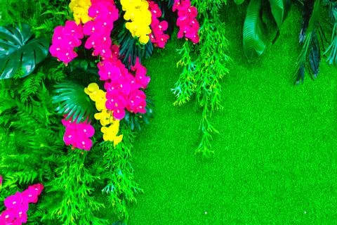 Background composition with flowers made of artificial materials Stock Photos