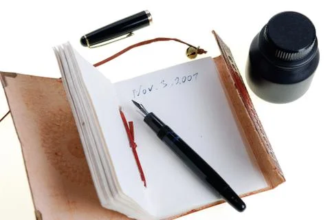 Background computer bell bind leather notebook Stock Photos