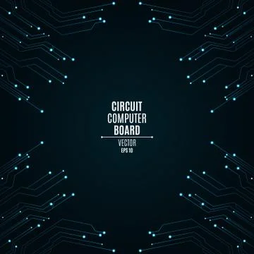 Background from a computer board with luminous blue connectors. Circuit compu Illustrazione stock