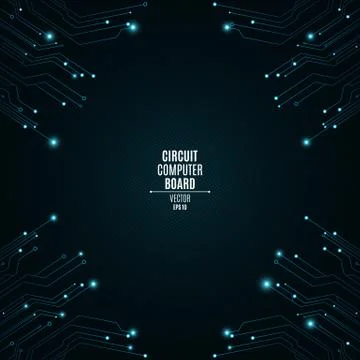 Background from a computer board with luminous blue connectors. Circuit compu Stock Illustration