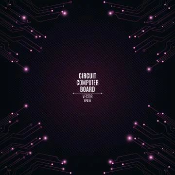 Background from computer board with luminous pink connectors. Circuit compute Stock Illustration