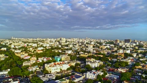 Background concept of urban life in the large tropical city of Santo Domingo. Видео 345162117
