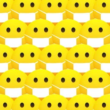Background with Concerned Emoticons Pattern with Medical Mask on Yellow Bac.. Stock Illustration