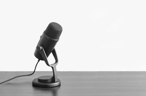 Background with condenser microphone and copy space Fotos de archivo