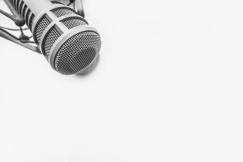 Background with condenser microphone and copy space Fotos de archivo