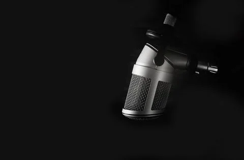 Background with condenser microphone and copy space Fotos de archivo