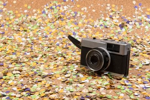 Background of confetti with elements related to the carnival and summer Stock-Fotos