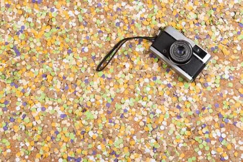 Background of confetti with elements related to the carnival and summer Stock Photos