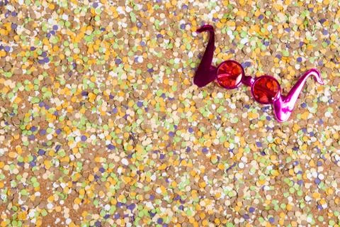 Background of confetti with elements related to the carnival and summer Stock Photos