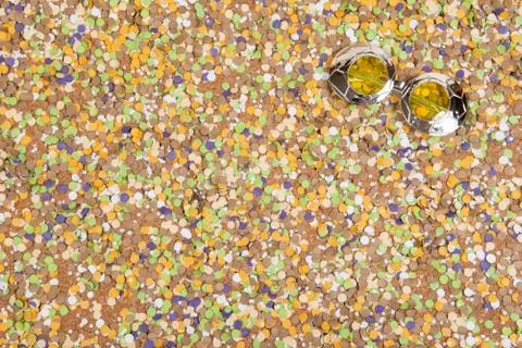 Background of confetti with elements related to the carnival and summer Stock Photos