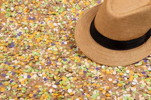 Background of confetti with elements related to the carnival and summer 스톡 사진