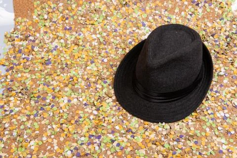 Background of confetti with elements related to the carnival and summer Stock Photos