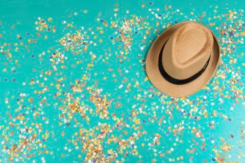 Background of confetti with elements related to the carnival and summer 스톡 사진