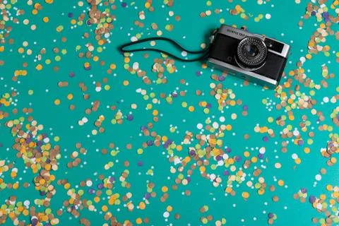 Background of confetti with elements related to the carnival and summer Stock Photos
