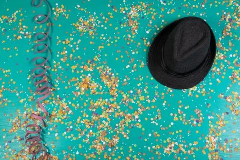 Background of confetti with elements related to the carnival and summer Stock Photos