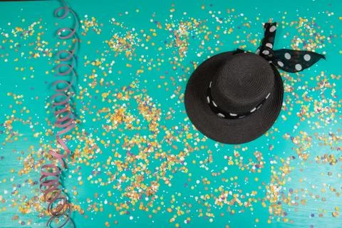 Background of confetti with elements related to the carnival and summer Stock Photos