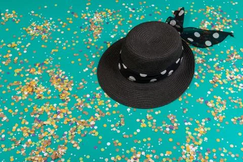 Background of confetti with elements related to the carnival and summer Stock Photos