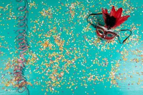 Background of confetti with elements related to the carnival and summer 스톡 사진