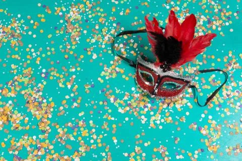 Background of confetti with elements related to the carnival and summer Stock Photos