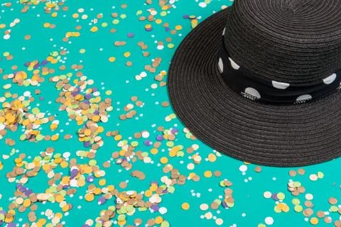 Background of confetti with elements related to the carnival and summer Stock Photos